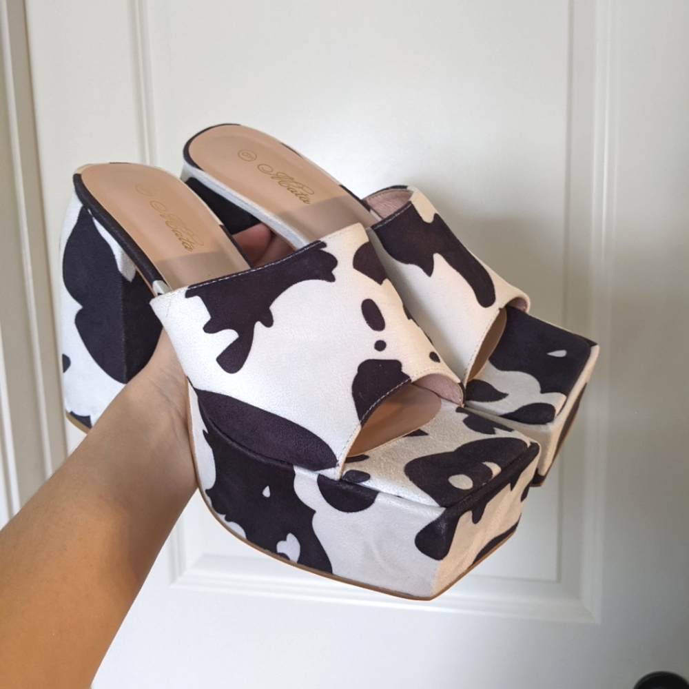 Funky Cow Print Platform Heels